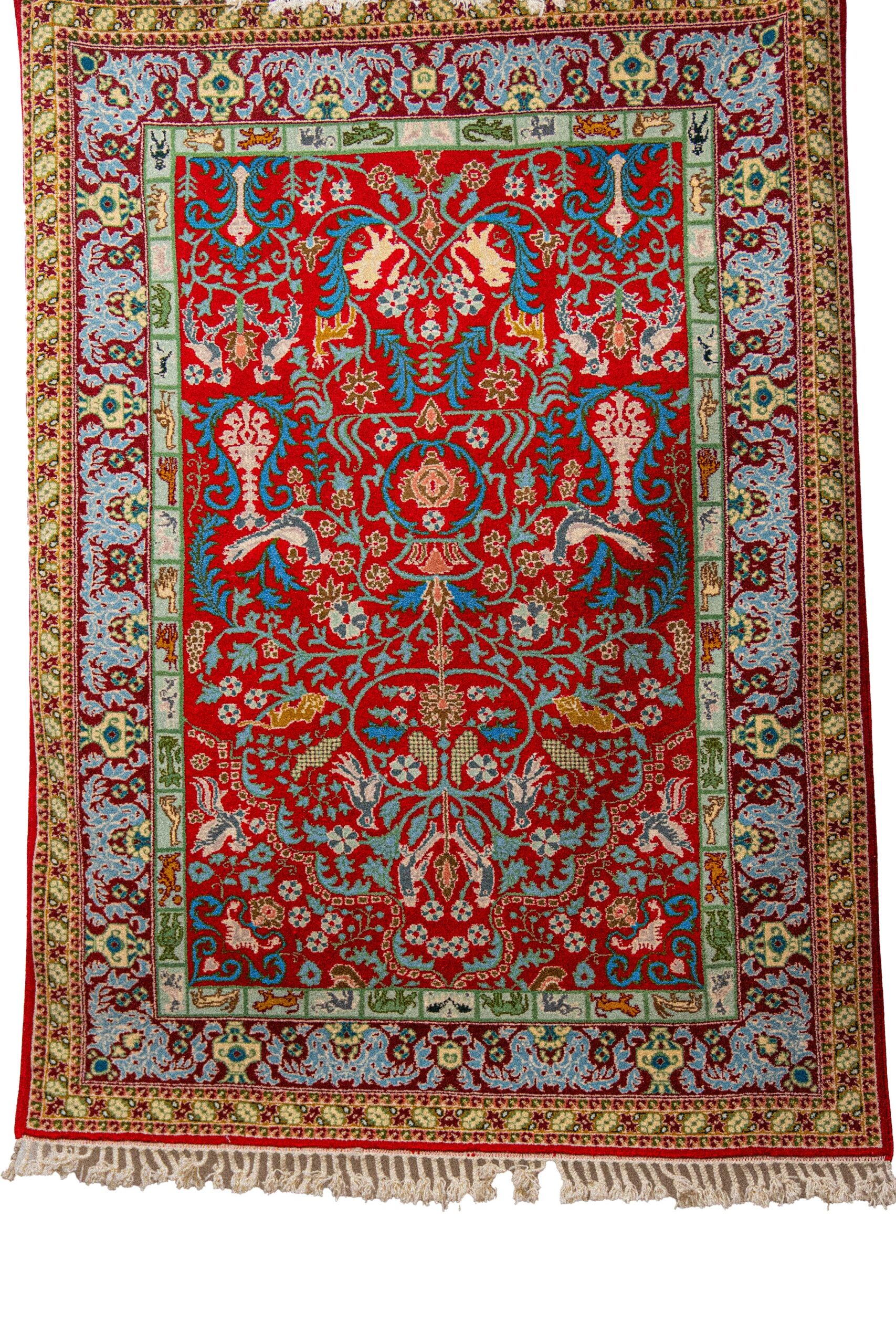 Hand-Knotted Moroccan Taznakht Rug – Red Tree of Life & Paradise Garden