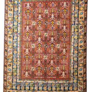 Hand-Knotted Moroccan Taznakht Rug – Vertical Tree of Life & Pictorial Border