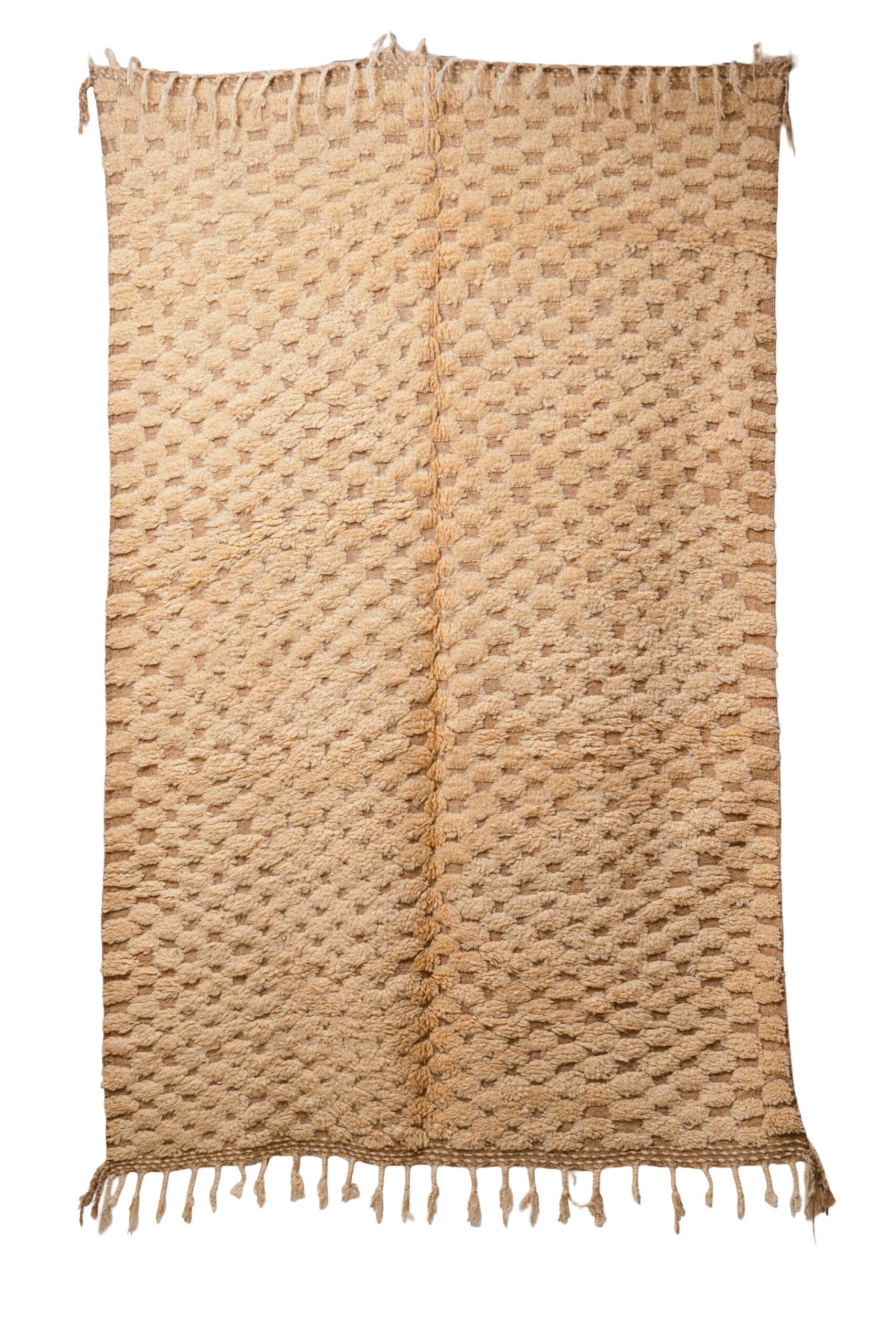 Hand-Knotted Moroccan Beni Ouarain Rug – Sculptural Beige 3D Checkerboard Texture