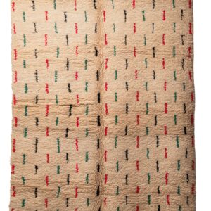 Hand-Knotted Moroccan Beni Ouarain Rug – Beige with Colorful Vertical Dashes