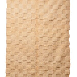 Hand-Knotted Moroccan Rug – Sculptural Beige High-Low Checkerboard