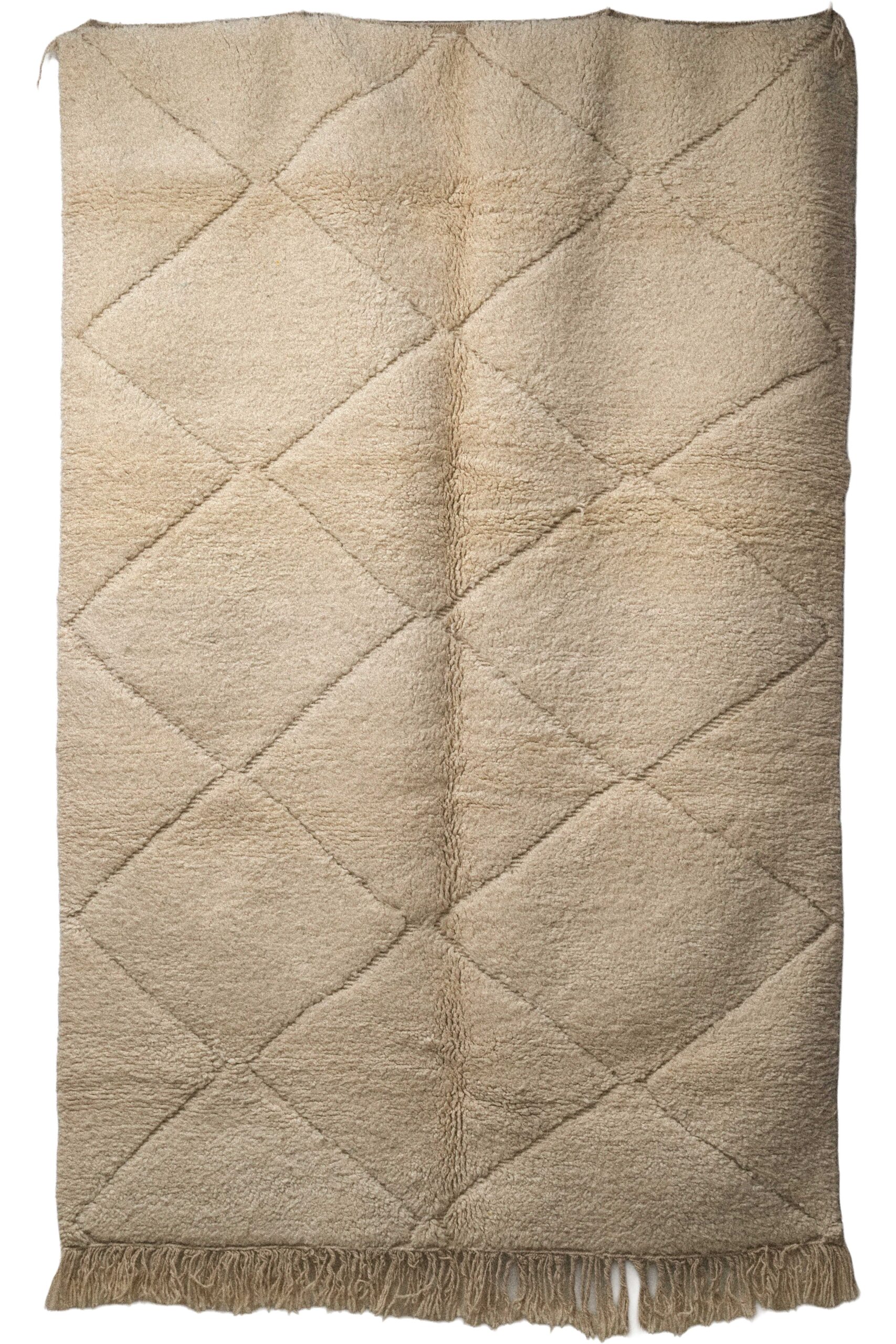 Hand-Knotted Moroccan Rug – Sculptural Beige 3D Diamond Lattice