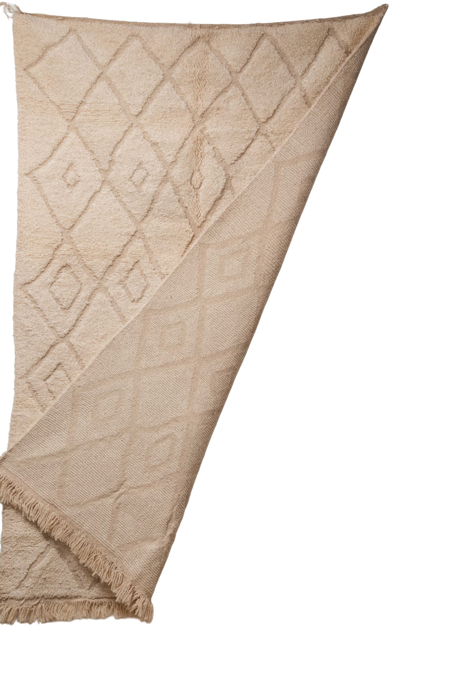 Hand-Knotted Moroccan Rug – Sculptural Beige Nested Diamond Relief - Image 4