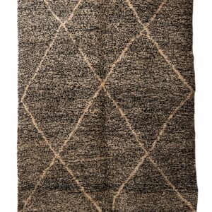 Hand-Knotted Moroccan Beni Ouarain Rug – Deep Charcoal with Cream Diamond Lattice