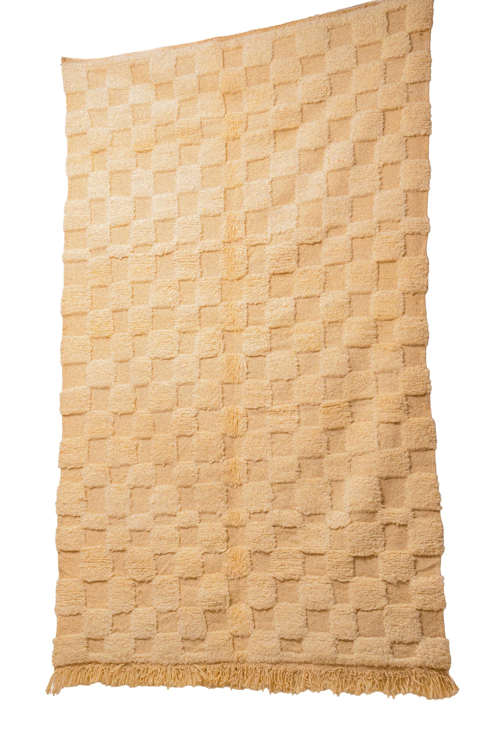 Hand-Knotted Moroccan Rug – Sculptural Beige High-Low Checkerboard - Image 2