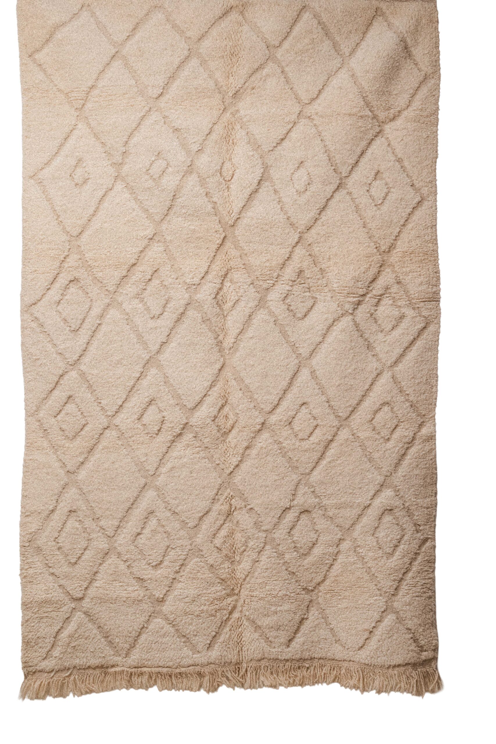 Hand-Knotted Moroccan Rug – Sculptural Beige Nested Diamond Relief