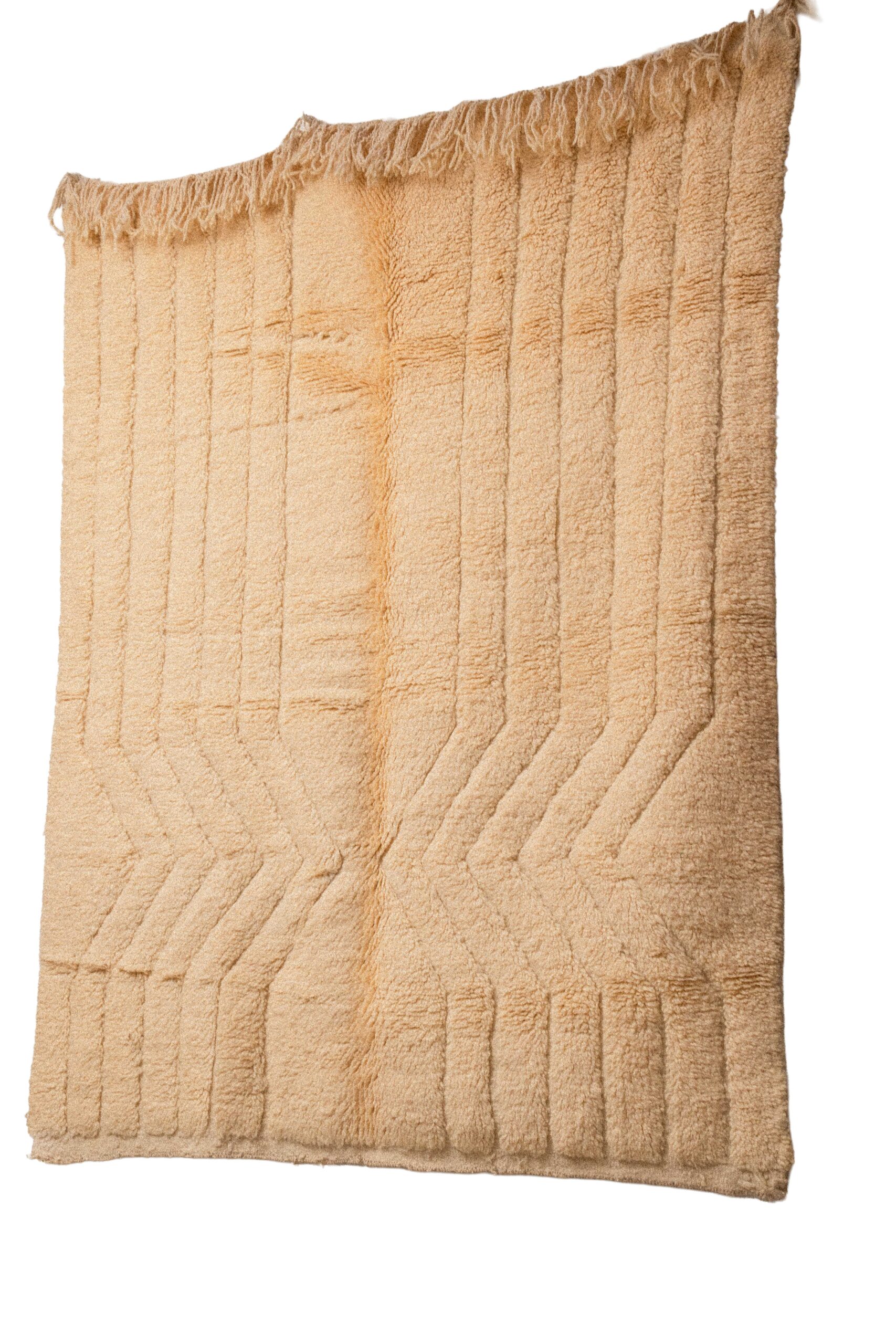 Hand-Knotted Moroccan Rug – Sculptural Beige Vertical & Chevron Relief - Image 2