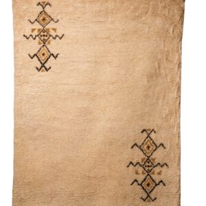 Hand-Knotted Moroccan Beni Ouarain Rug – Beige Field with Floating Tribal Amulets