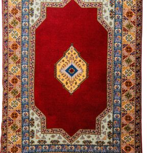 Hand-Knotted Moroccan Taznakht Rug – Regal Crimson Red & Intricate Medallion