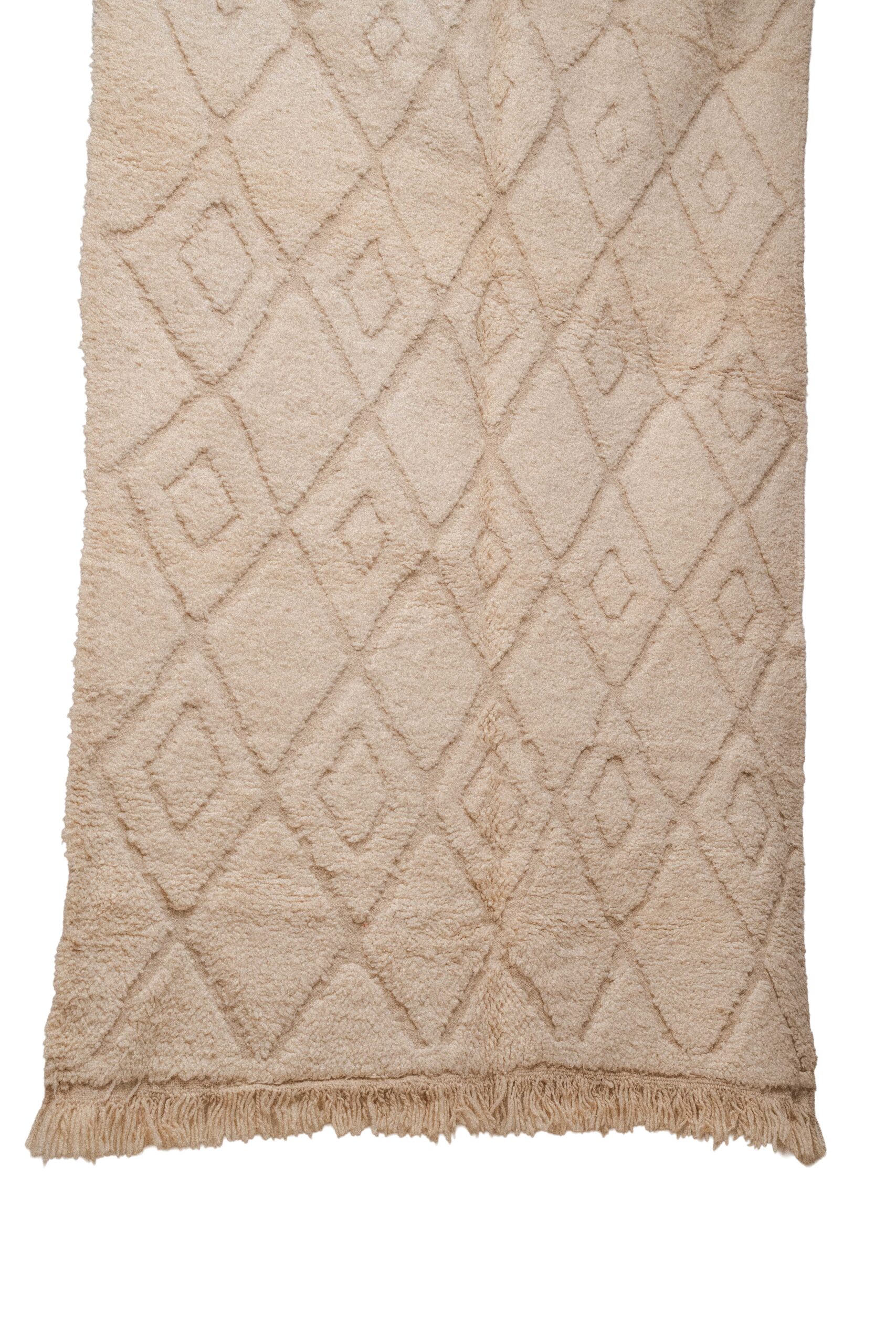 Hand-Knotted Moroccan Rug – Sculptural Beige Nested Diamond Relief - Image 3