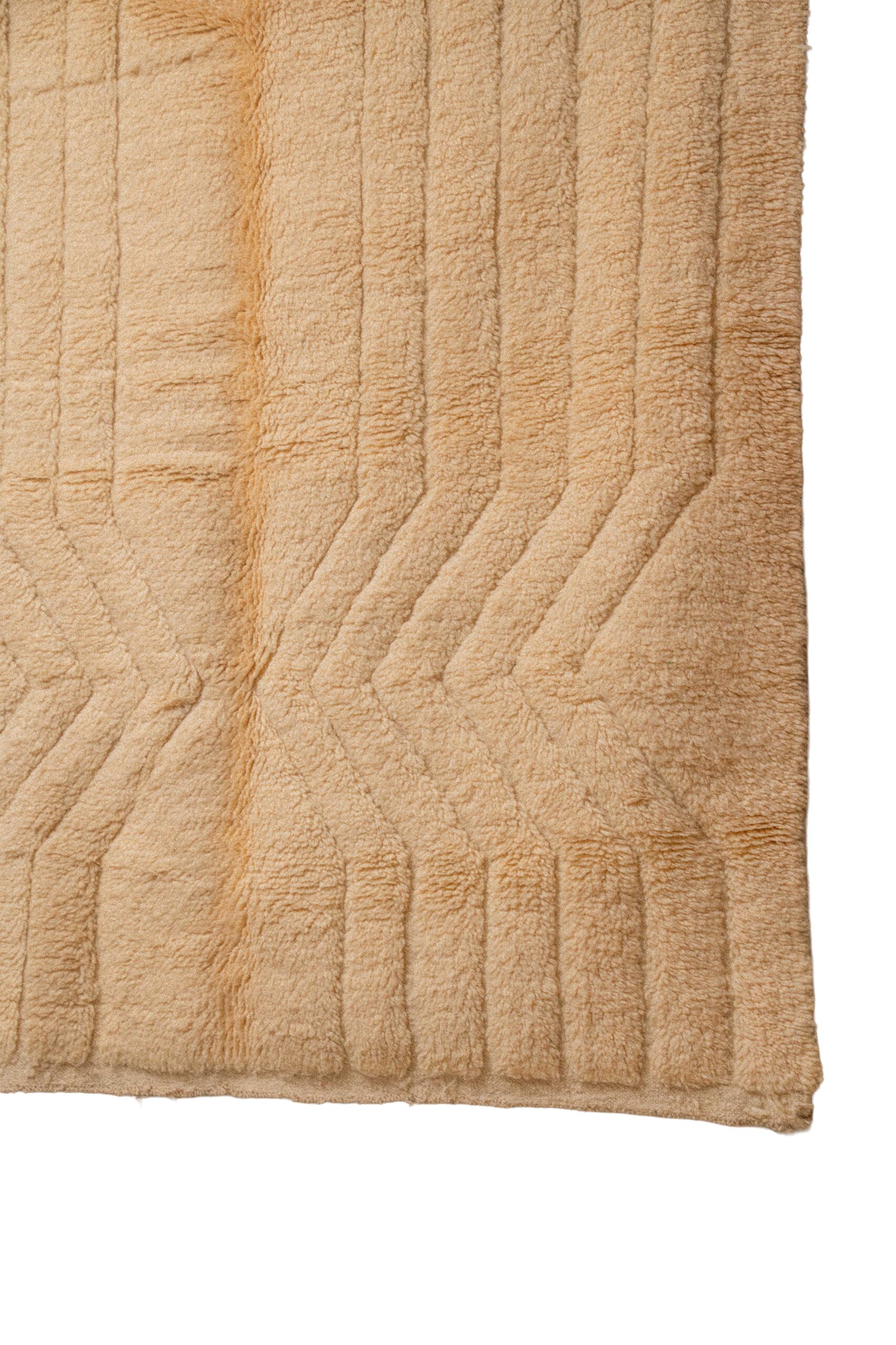 Hand-Knotted Moroccan Rug – Sculptural Beige Vertical & Chevron Relief - Image 3
