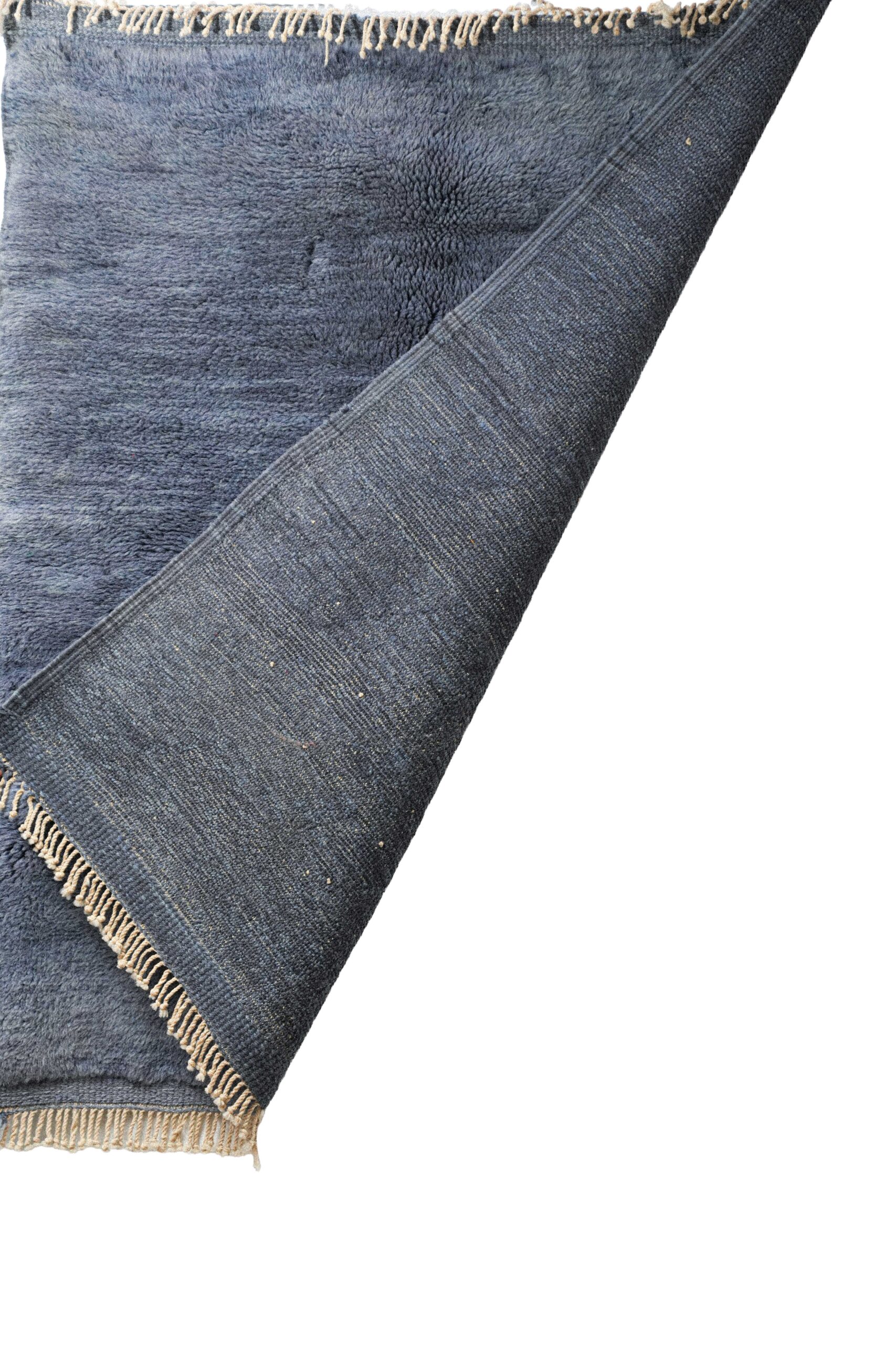 Hand-Knotted Moroccan Beni Mrirt Rug – Solid Steel Blue & Dense Pile - Image 2