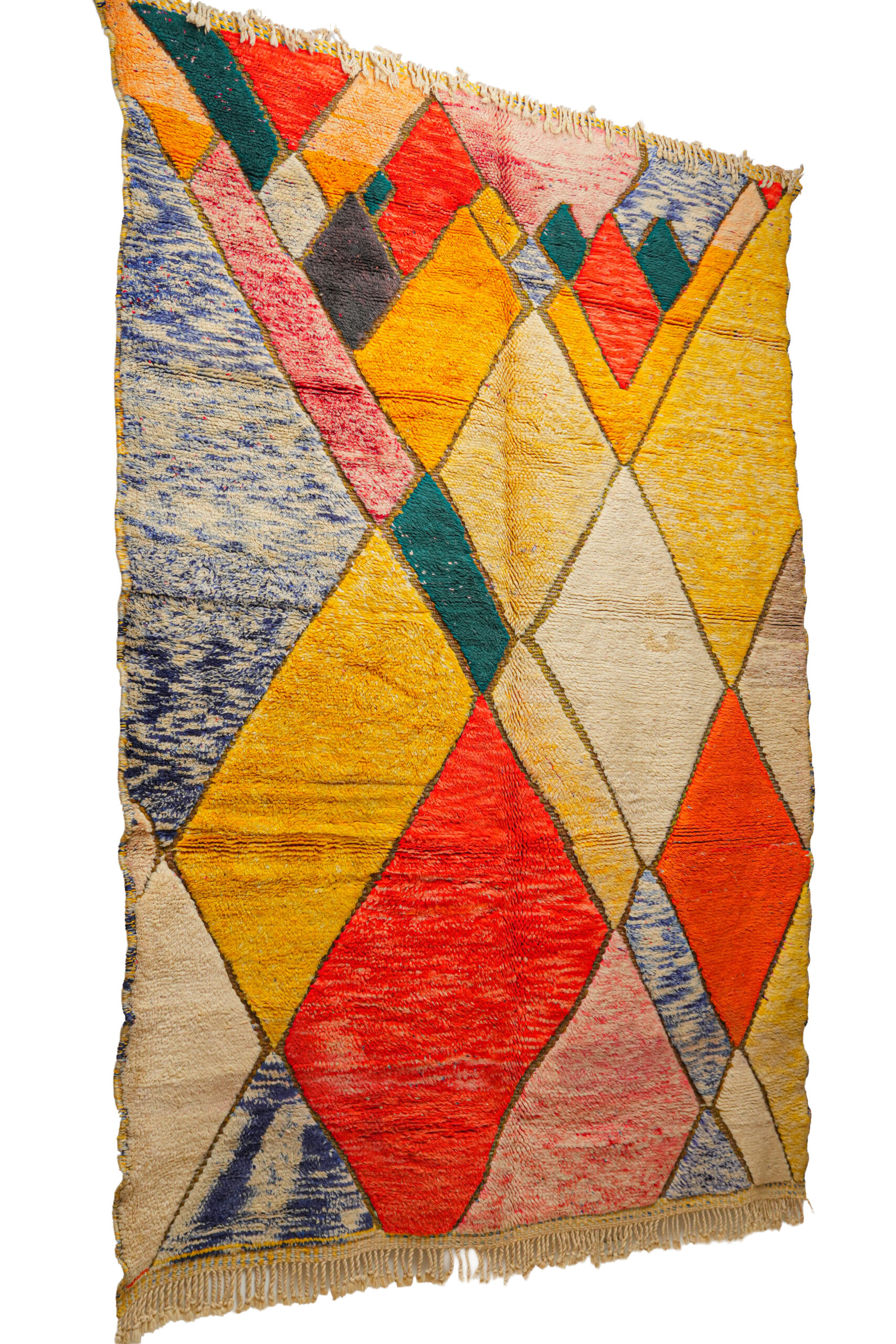 Hand-Knotted Moroccan Beni Mrirt Rug – Vibrant Multicolor Harlequin Diamonds - Image 2