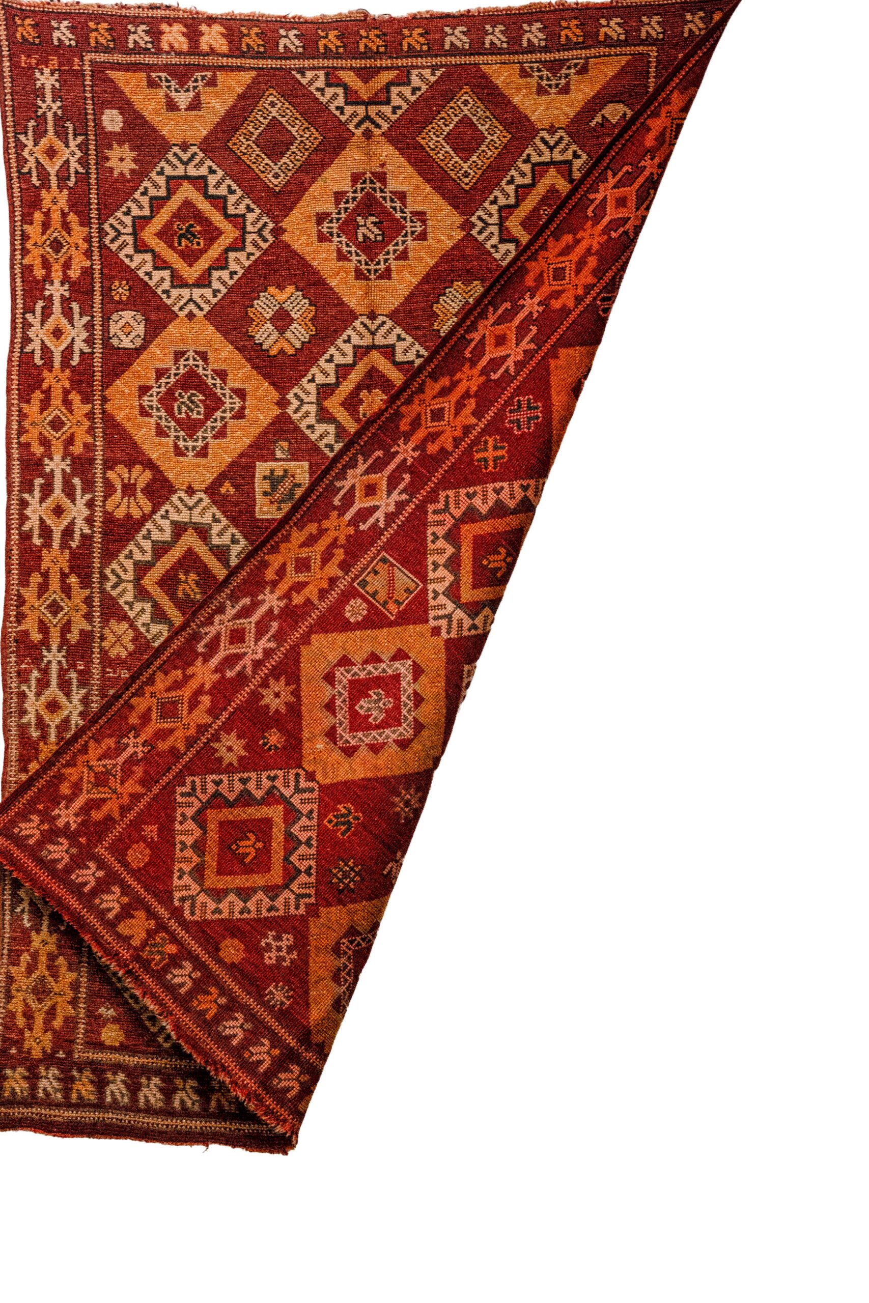 Hand-Knotted Moroccan Boujaad Rug – Warm Rust & Amber Diamond Lattice - Image 3