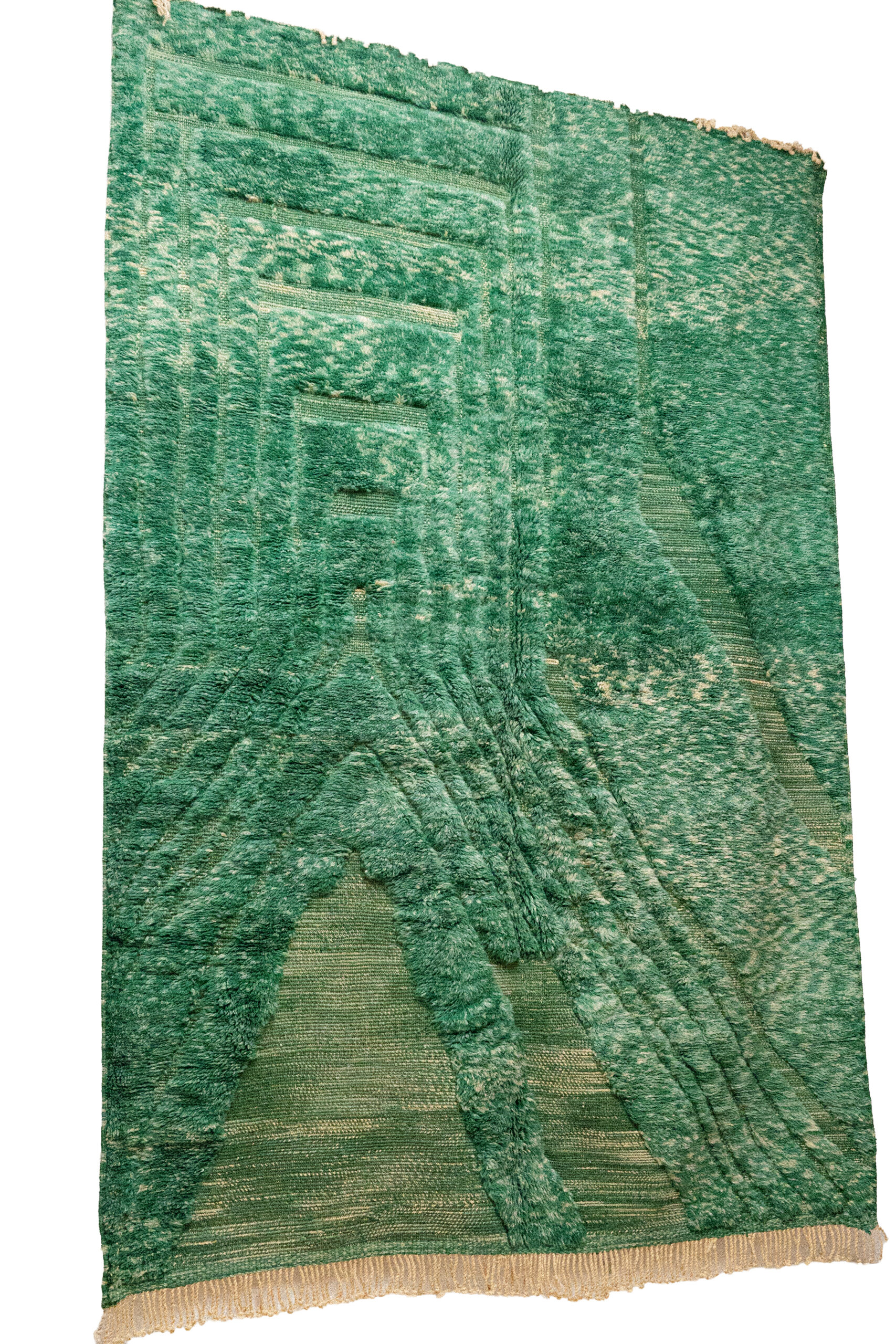 Hand-Knotted Moroccan Beni Mrirt Rug – Sculptural Emerald Green Relief - Image 4