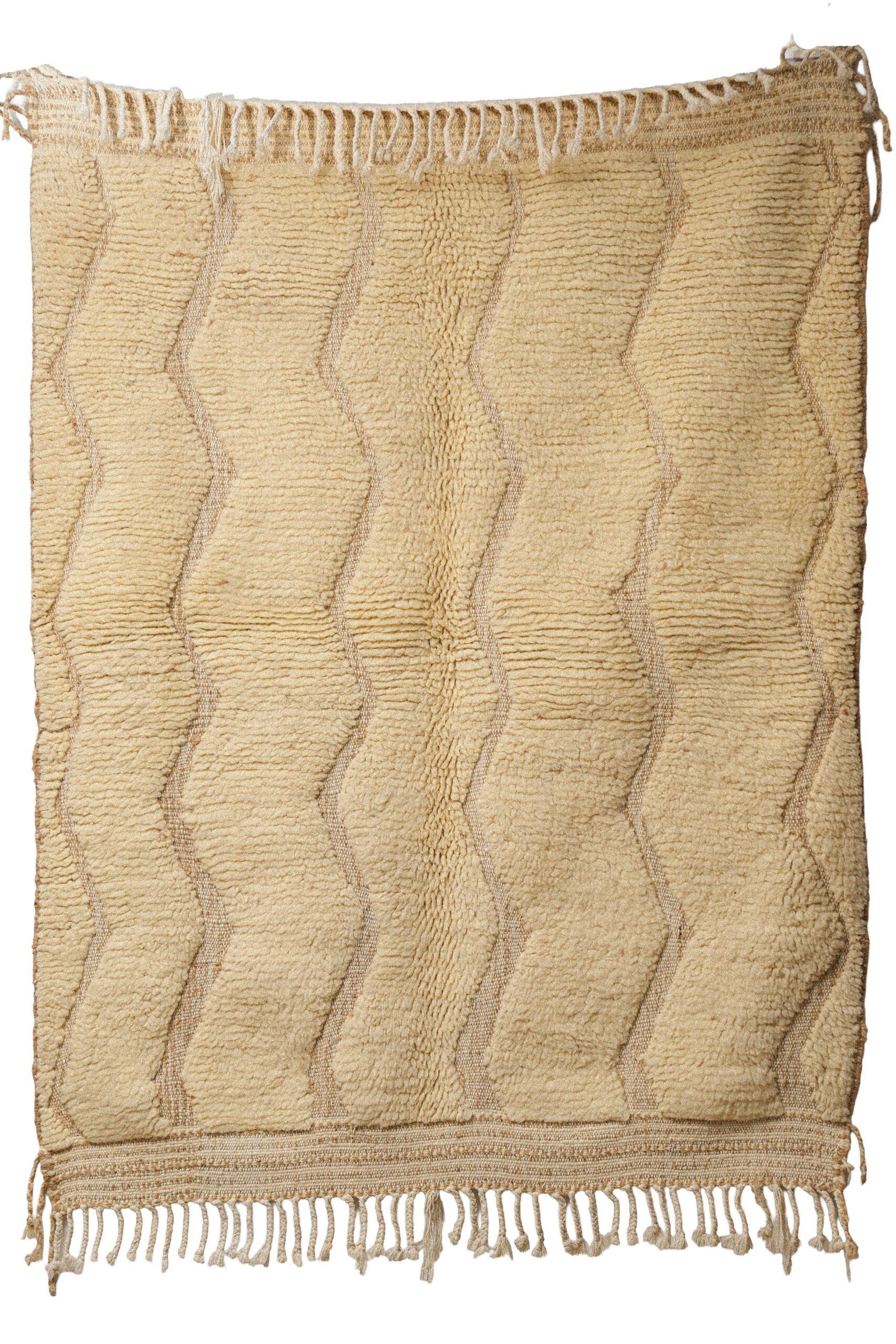 Hand-Knotted Moroccan Rug – Sculptural Beige Wavy Relief