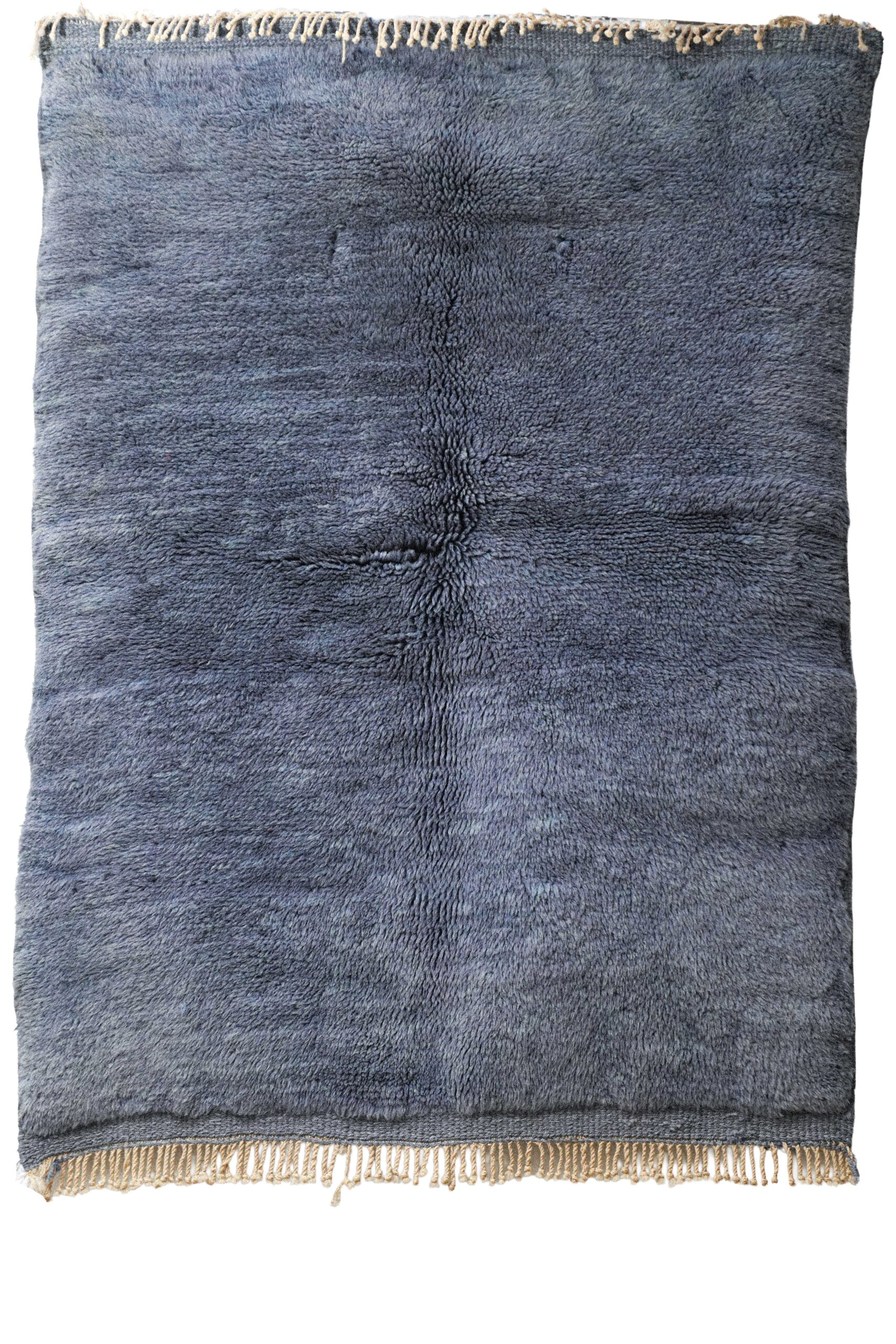 Hand-Knotted Moroccan Beni Mrirt Rug – Solid Steel Blue & Dense Pile