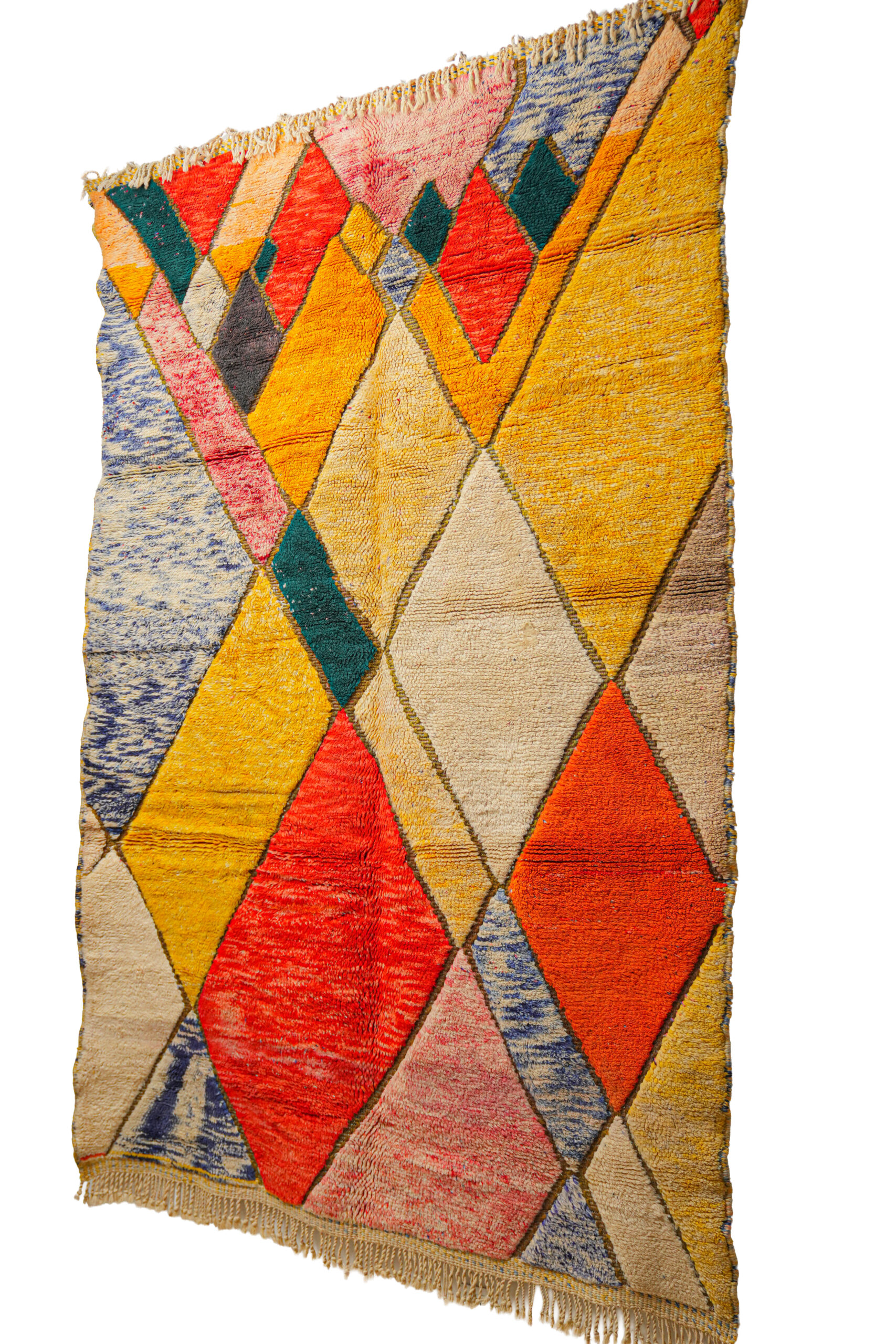 Hand-Knotted Moroccan Beni Mrirt Rug – Vibrant Multicolor Harlequin Diamonds - Image 3