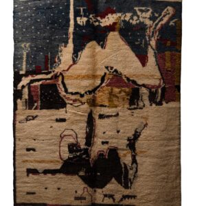 Hand-Knotted Moroccan Azilal Rug – Abstract Pictorial Night Scene & Caravan