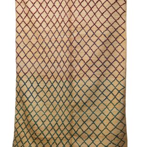 Hand-Knotted Moroccan Beni Ouarain Rug – Beige with Red to Green Gradient Lattice