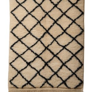 Hand-Knotted Moroccan Beni Ouarain Rug – Classic Beige & Black Diamond Lattice