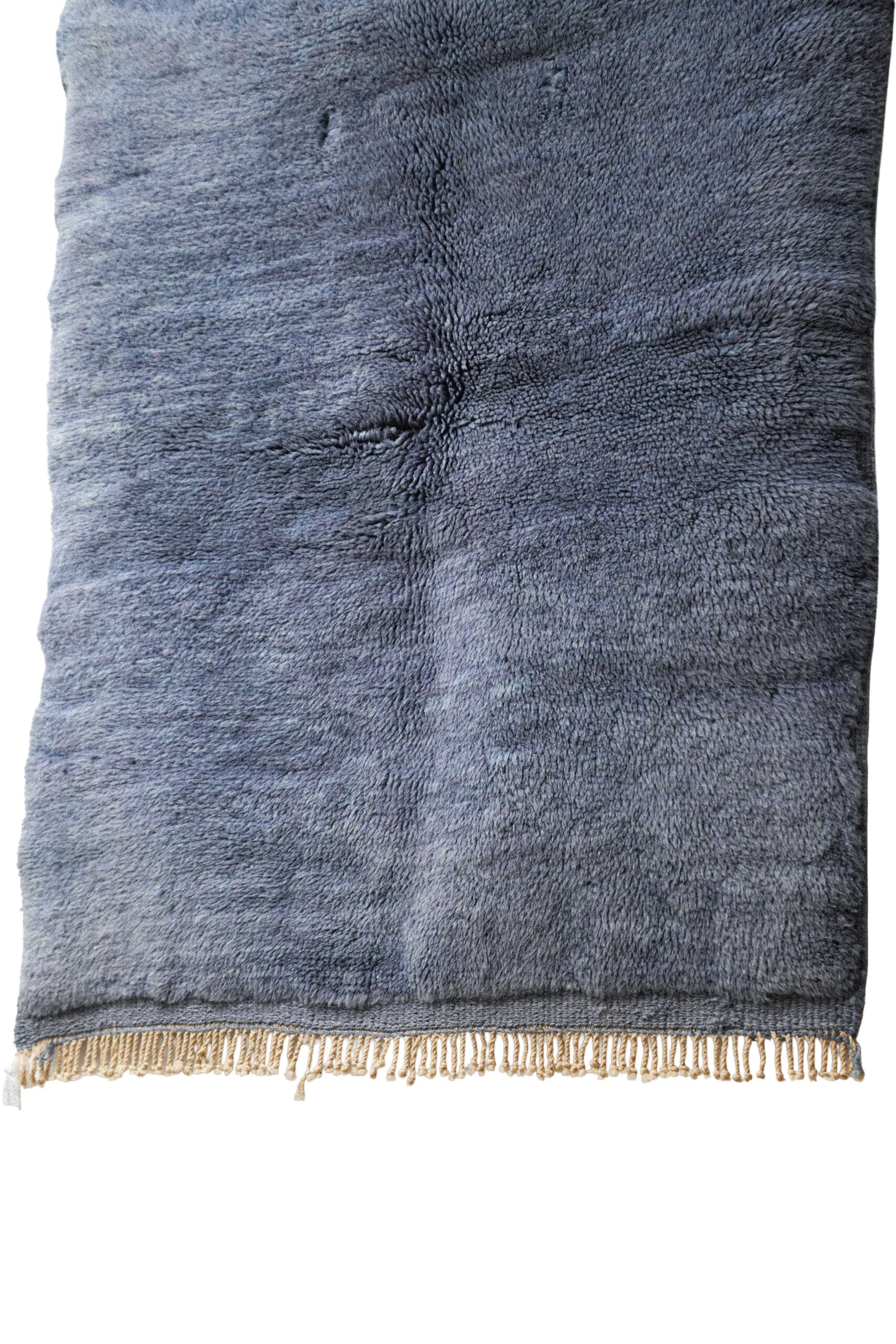 Hand-Knotted Moroccan Beni Mrirt Rug – Solid Steel Blue & Dense Pile - Image 4