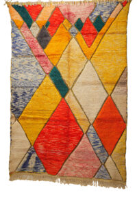 Hand-Knotted Moroccan Beni Mrirt Rug – Vibrant Multicolor Harlequin Diamonds