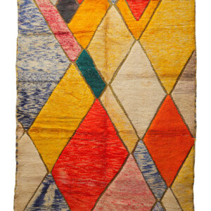 Hand-Knotted Moroccan Beni Mrirt Rug – Vibrant Multicolor Harlequin Diamonds