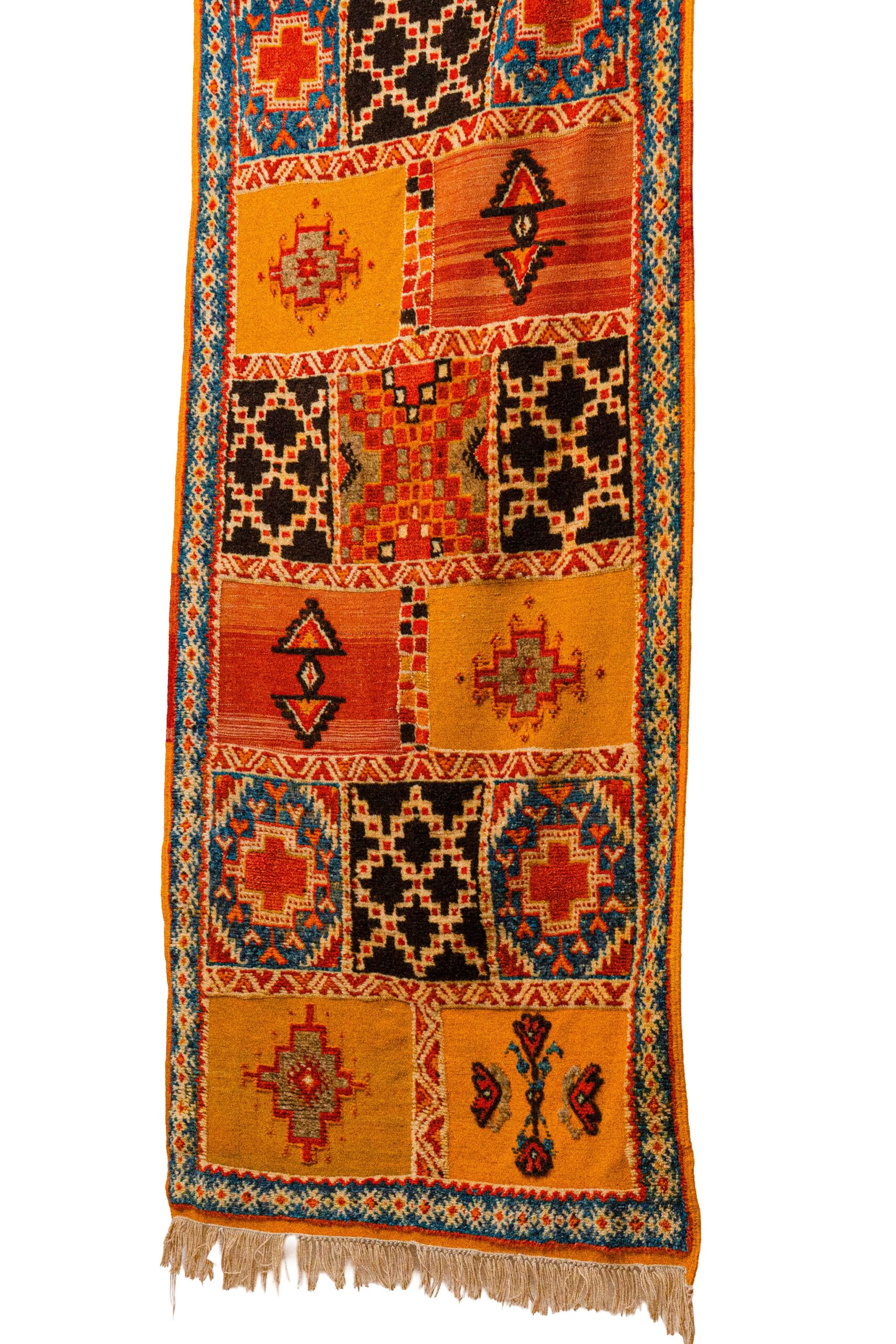 Woven Moroccan Zanafi Kilim – Vibrant Saffron Orange Patchwork - Image 3