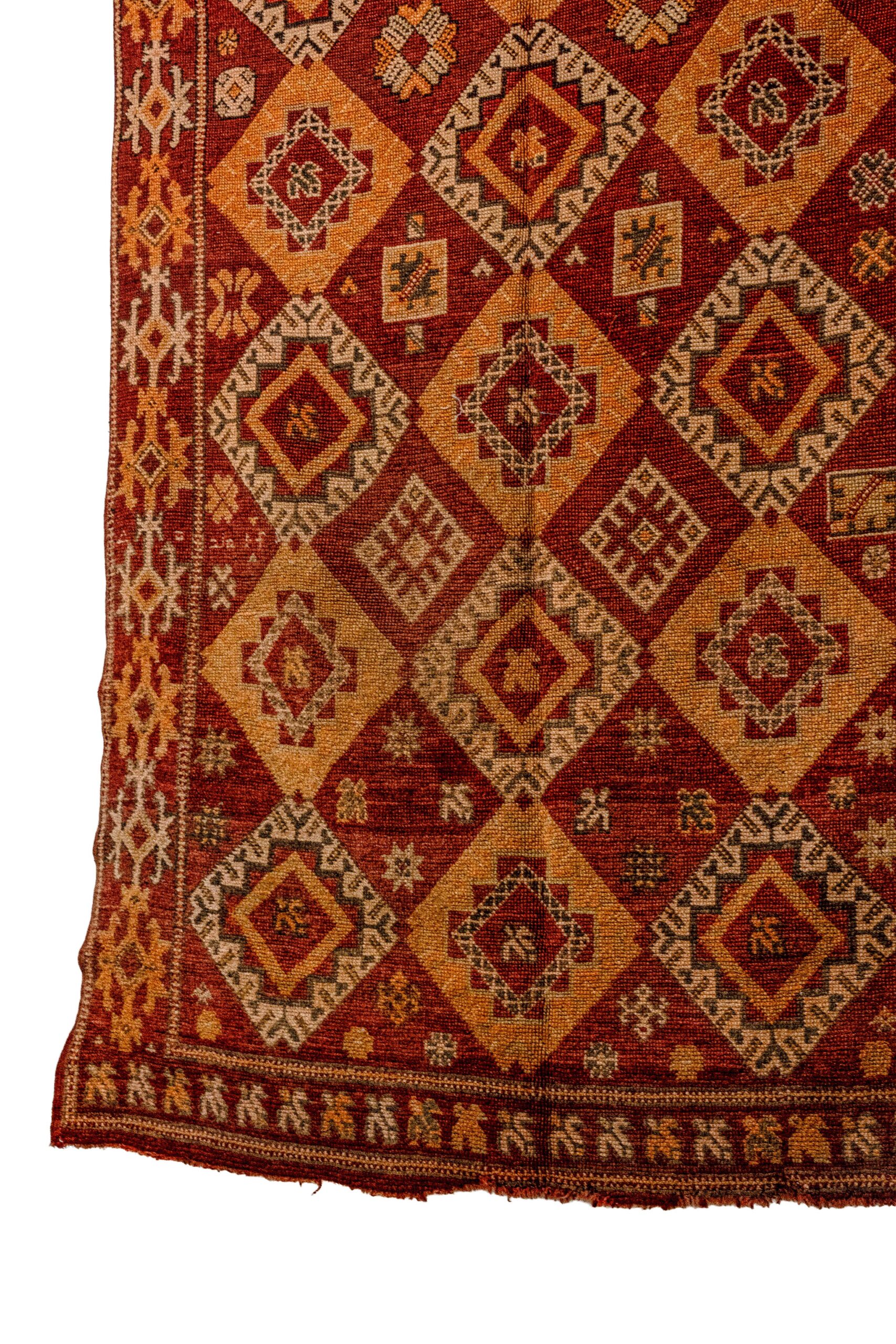 Hand-Knotted Moroccan Boujaad Rug – Warm Rust & Amber Diamond Lattice - Image 4