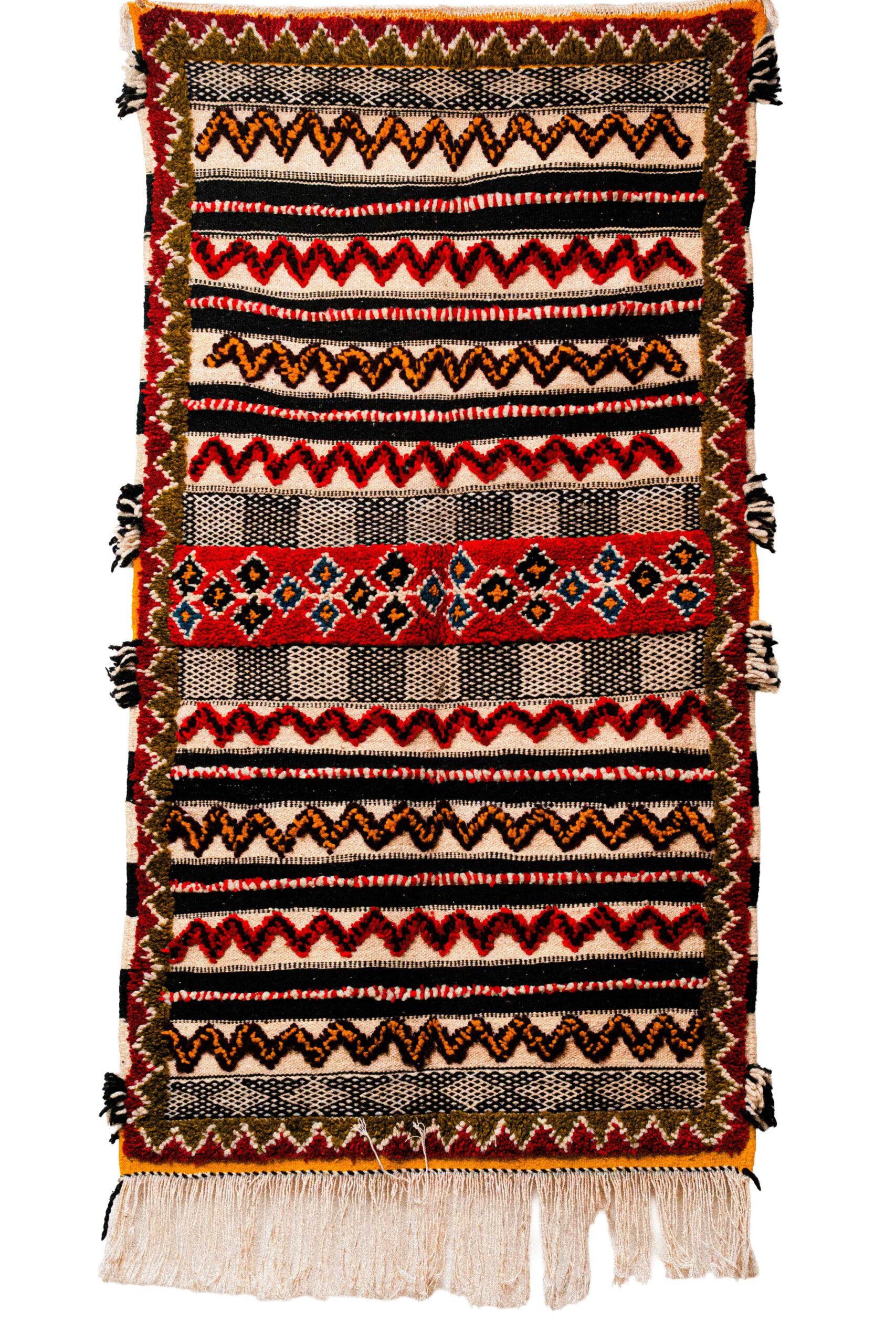 Hand-Woven Moroccan Glaoui Rug – Colorful Zigzag & Mixed Texture