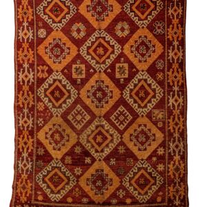 Hand-Knotted Moroccan Boujaad Rug – Warm Rust & Amber Diamond Lattice