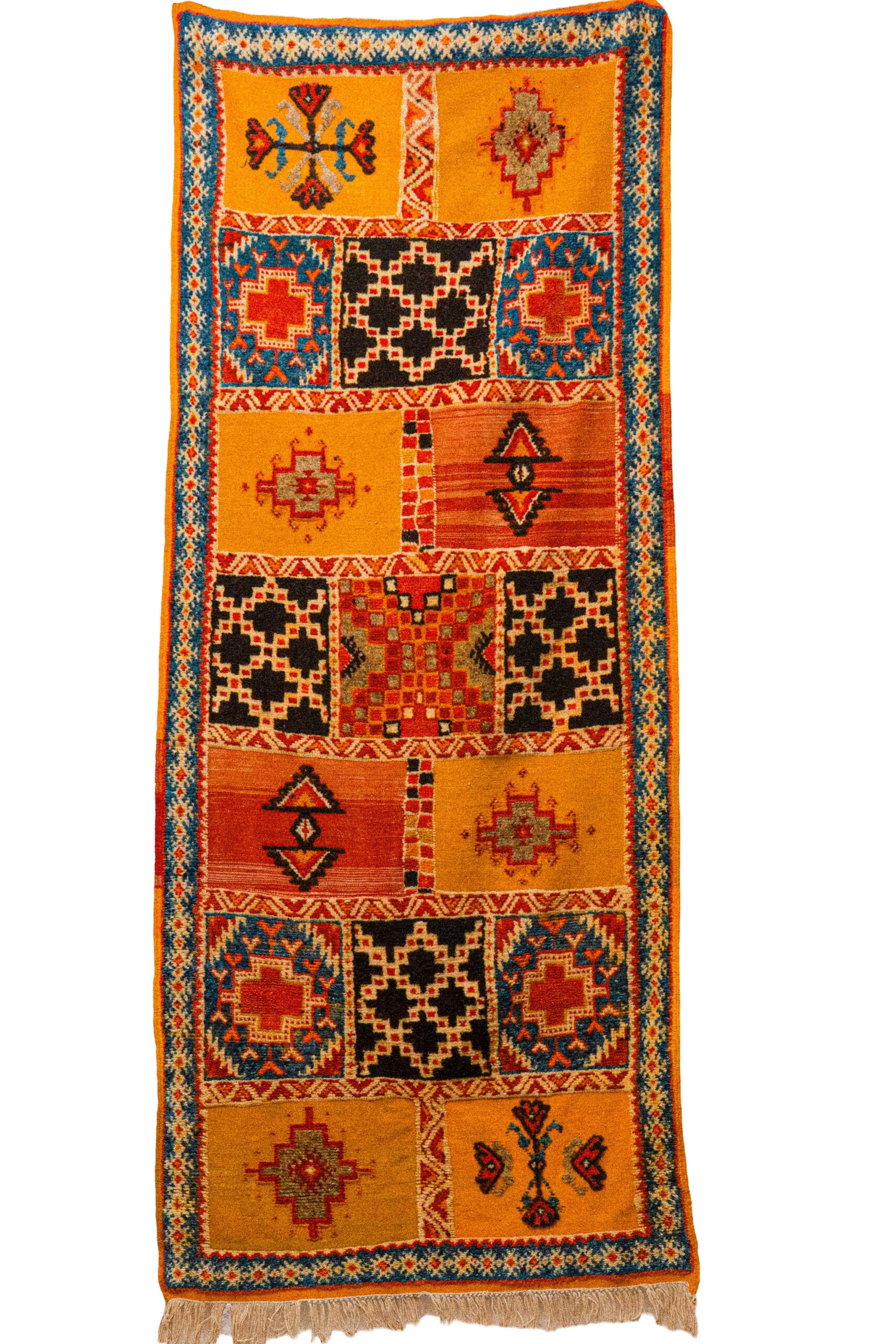 Woven Moroccan Zanafi Kilim – Vibrant Saffron Orange Patchwork