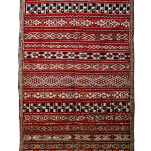 Deep Red & Black Geometric Moroccan Kilim – Heavyweight Tribal Flatweave