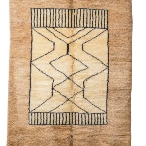 Warm Camel & Black Geometric Berber Rug – Hand-Knotted Wool Shag