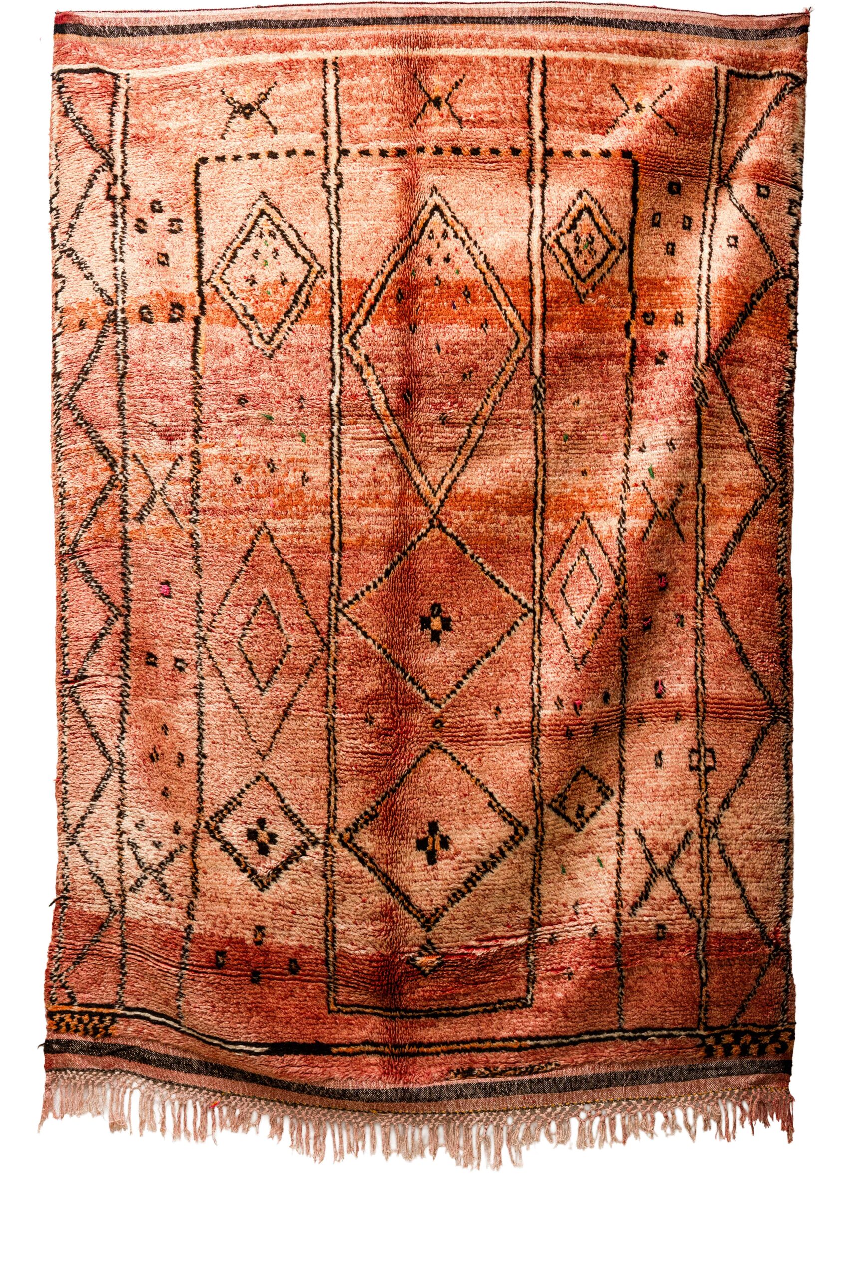 Sunset Terracotta & Peach Gradient Berber Rug – Hand-Knotted Geometric Wool Shag