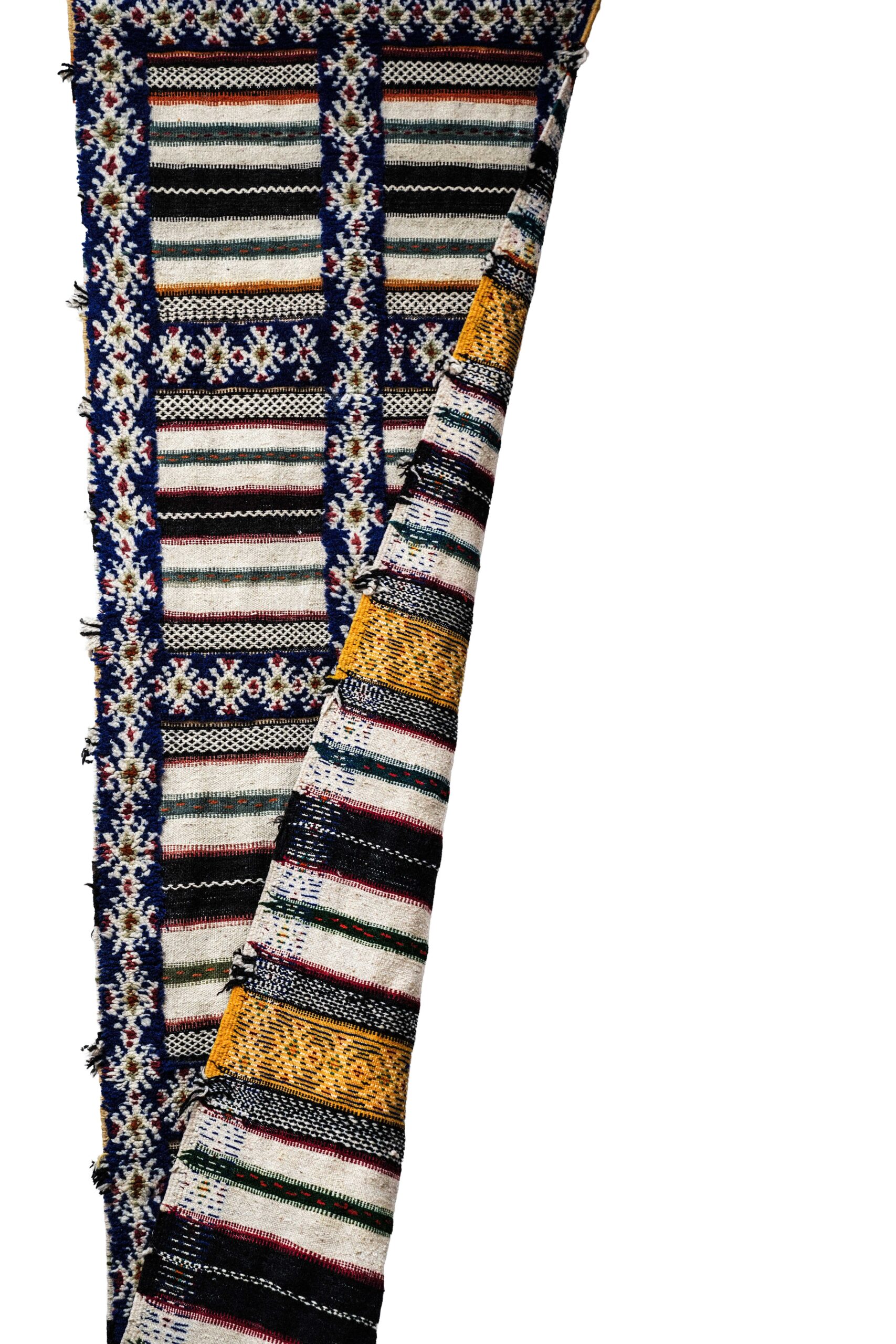 Moroccan Mixed-Weave Runner Rug – Striped Flatweave with Blue Tribal Tufting - Image 3