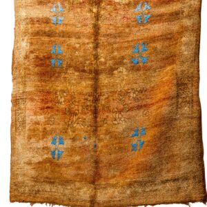 Authentic Berber Area Rug – Earthy Copper & Blue Minimalist Tribal Art