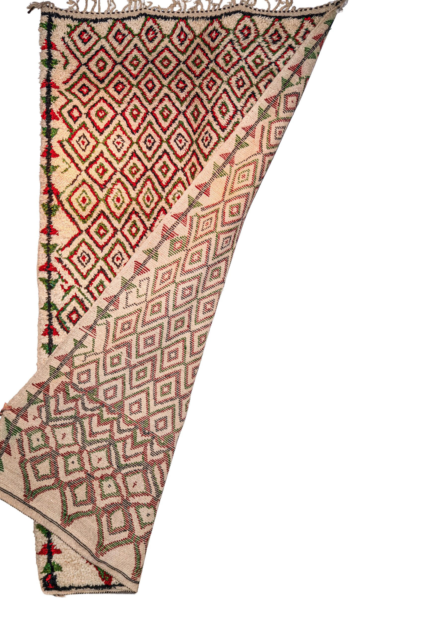 Large Cream & Colorful Diamond Berber Rug – Heavyweight Hand-Knotted Wool Shag - Image 3