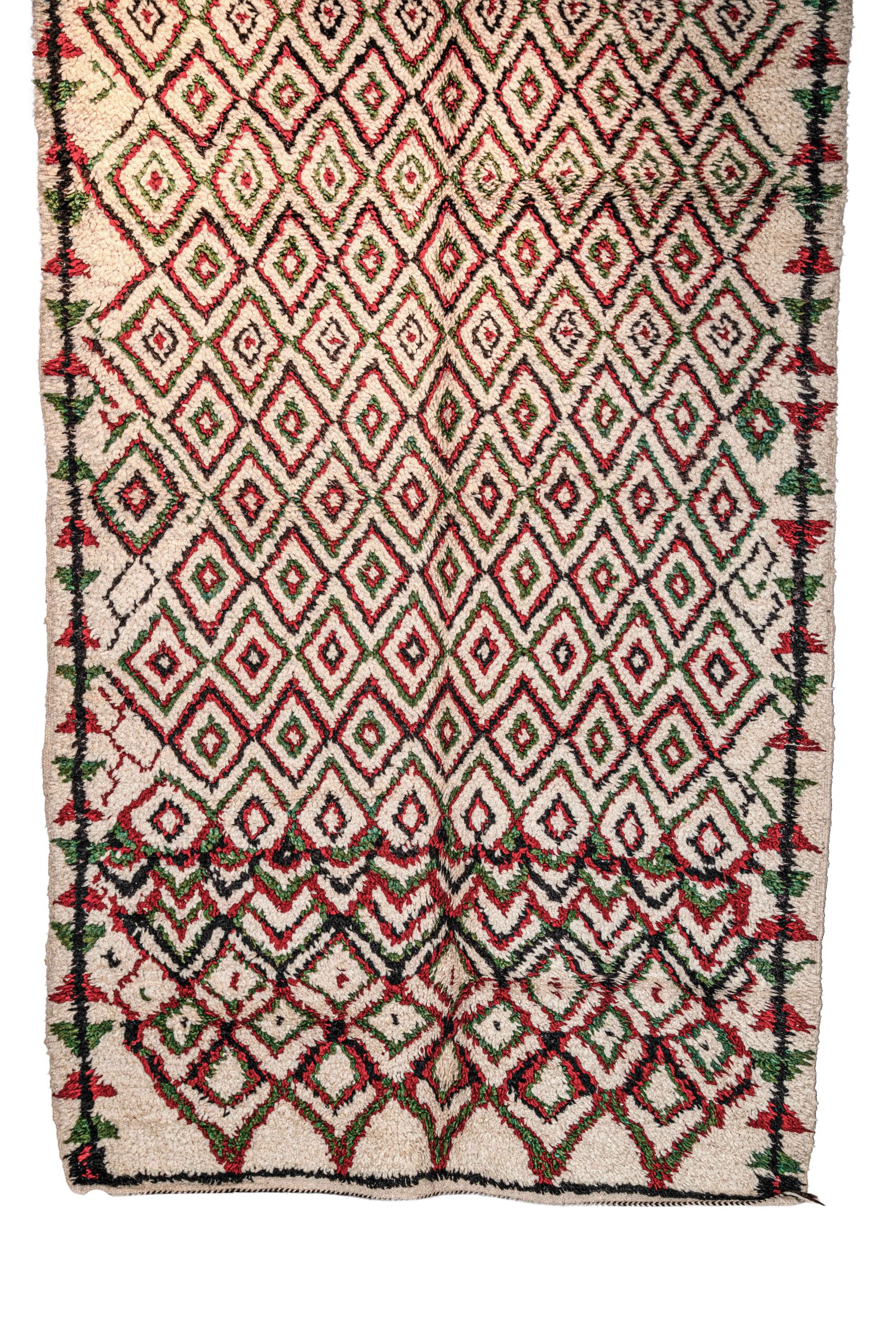 Large Cream & Colorful Diamond Berber Rug – Heavyweight Hand-Knotted Wool Shag - Image 2