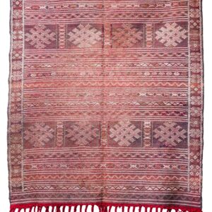 Deep Red & Plum Vintage Moroccan Kilim – Handwoven Geometric Flatweave