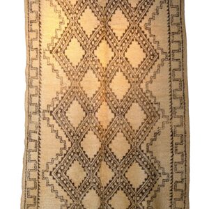 Large Framed Cream & Dark Diamond Berber Rug – Hand-Knotted Wool Shag