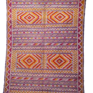 Vibrant Purple & Yellow Diamond Moroccan Kilim – Handwoven Tribal Flatweave