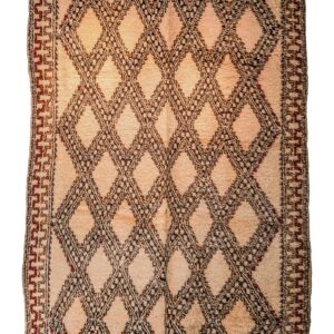 Large Framed Cream & Dark Diamond Berber Rug – Hand-Knotted Wool Shag