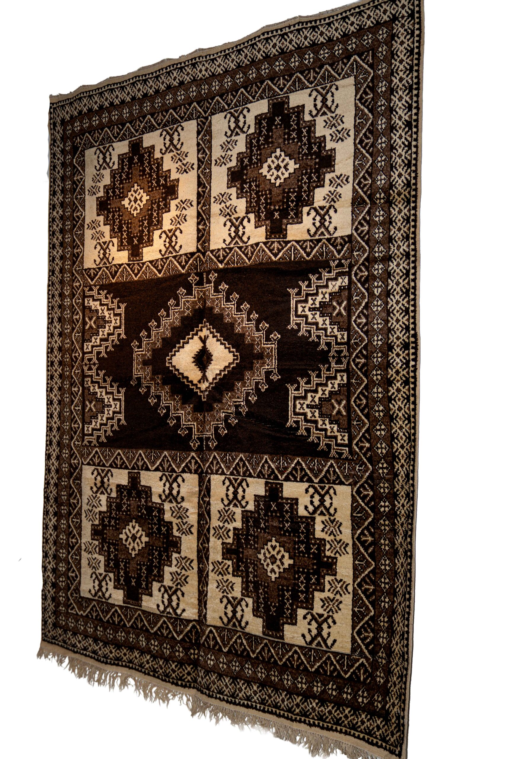 Extra-Large Bold Geometric Berber Rug – Heavyweight Dark Brown & Cream Tribal Carpet - Image 4