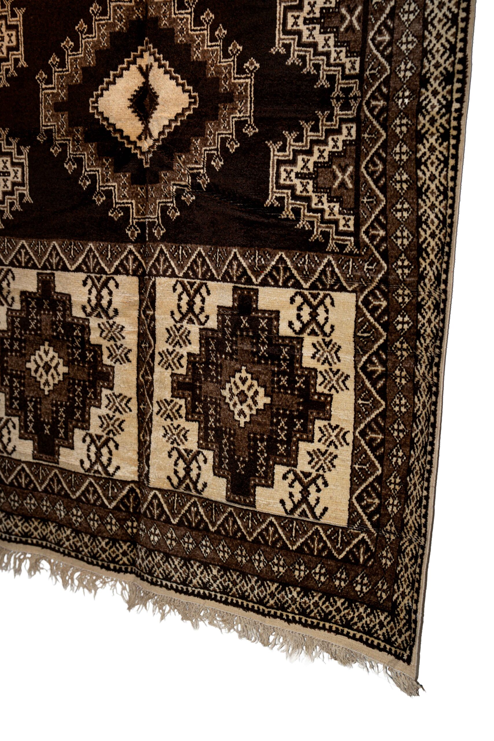 Extra-Large Bold Geometric Berber Rug – Heavyweight Dark Brown & Cream Tribal Carpet - Image 3