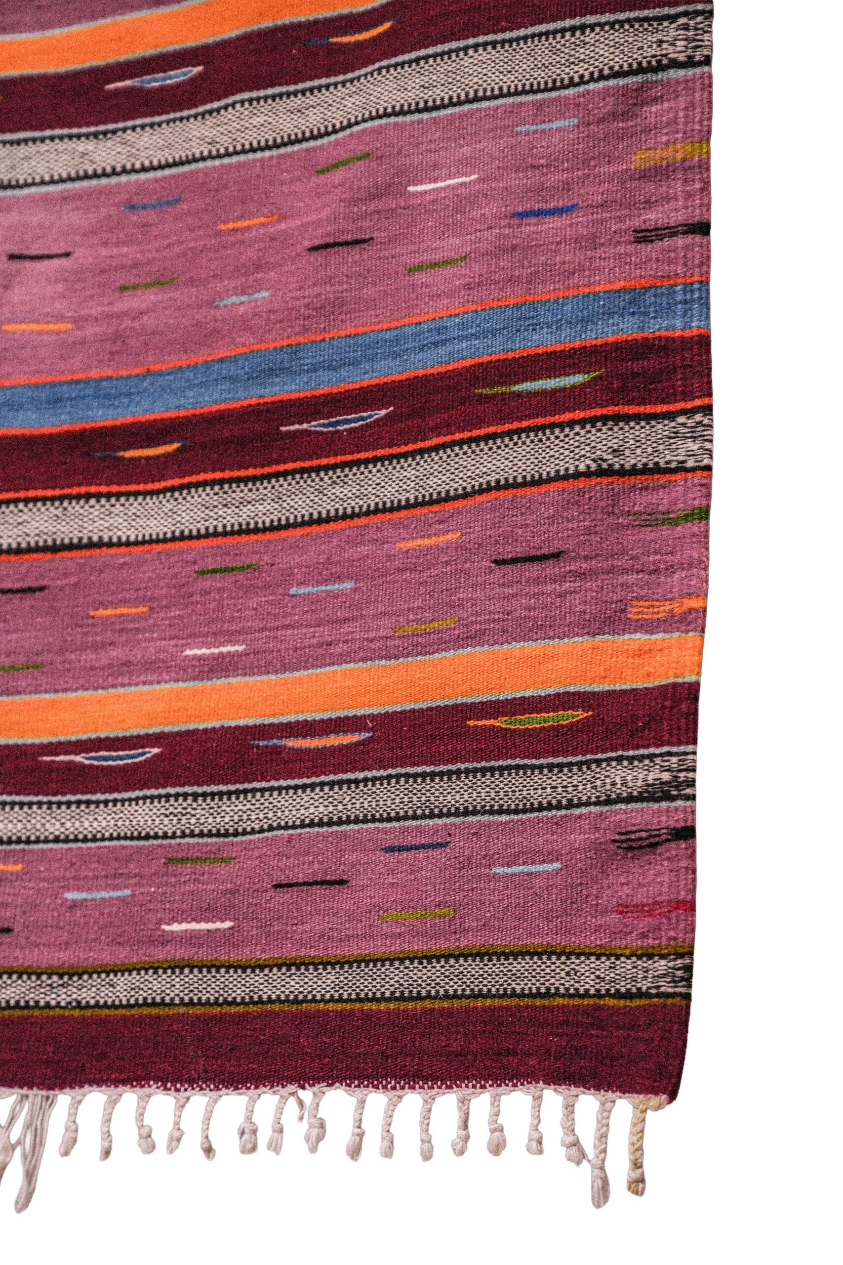 Plum & Burgundy Striped Moroccan Kilim – Handwoven Accent Runner with Colorful Dashes - Image 4