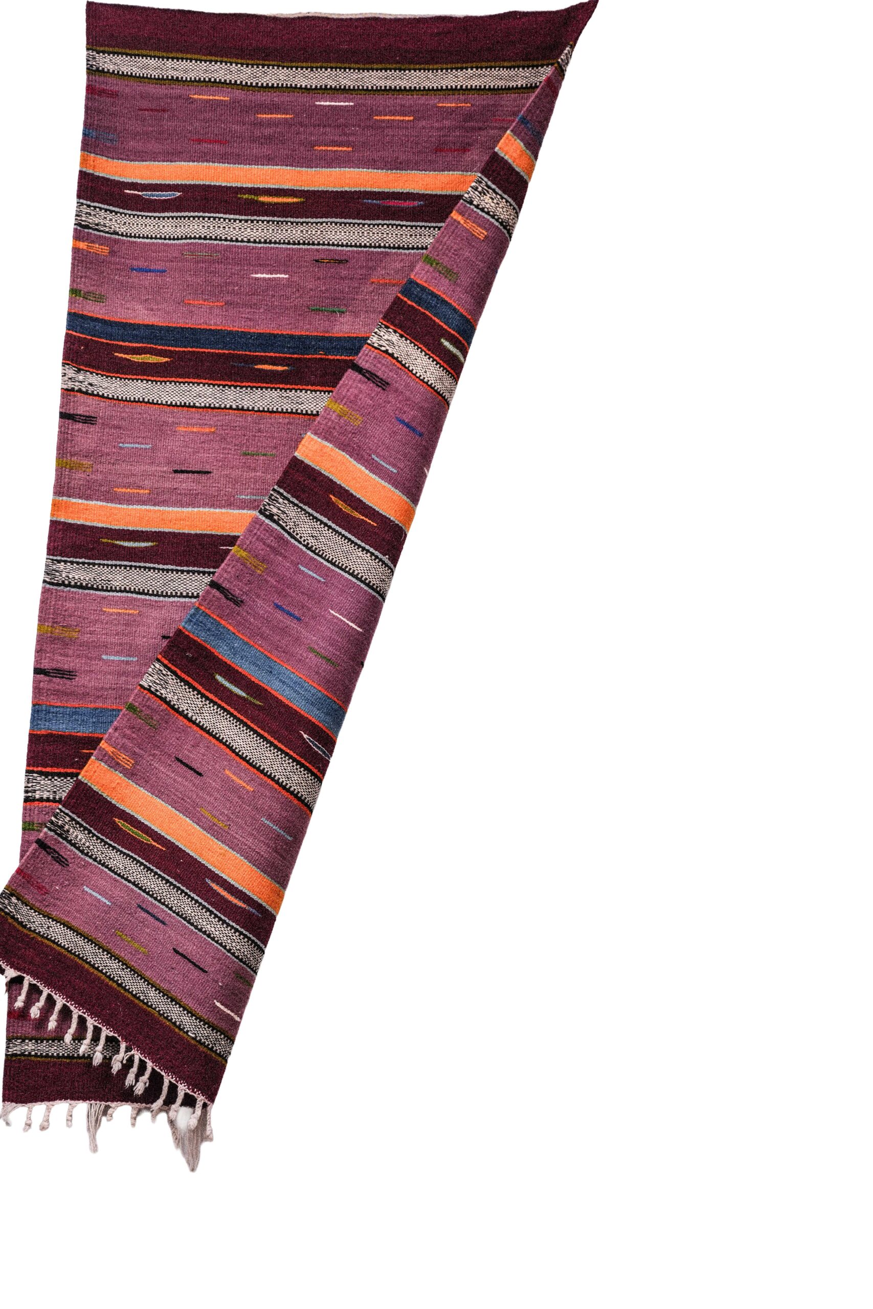 Plum & Burgundy Striped Moroccan Kilim – Handwoven Accent Runner with Colorful Dashes - Image 3