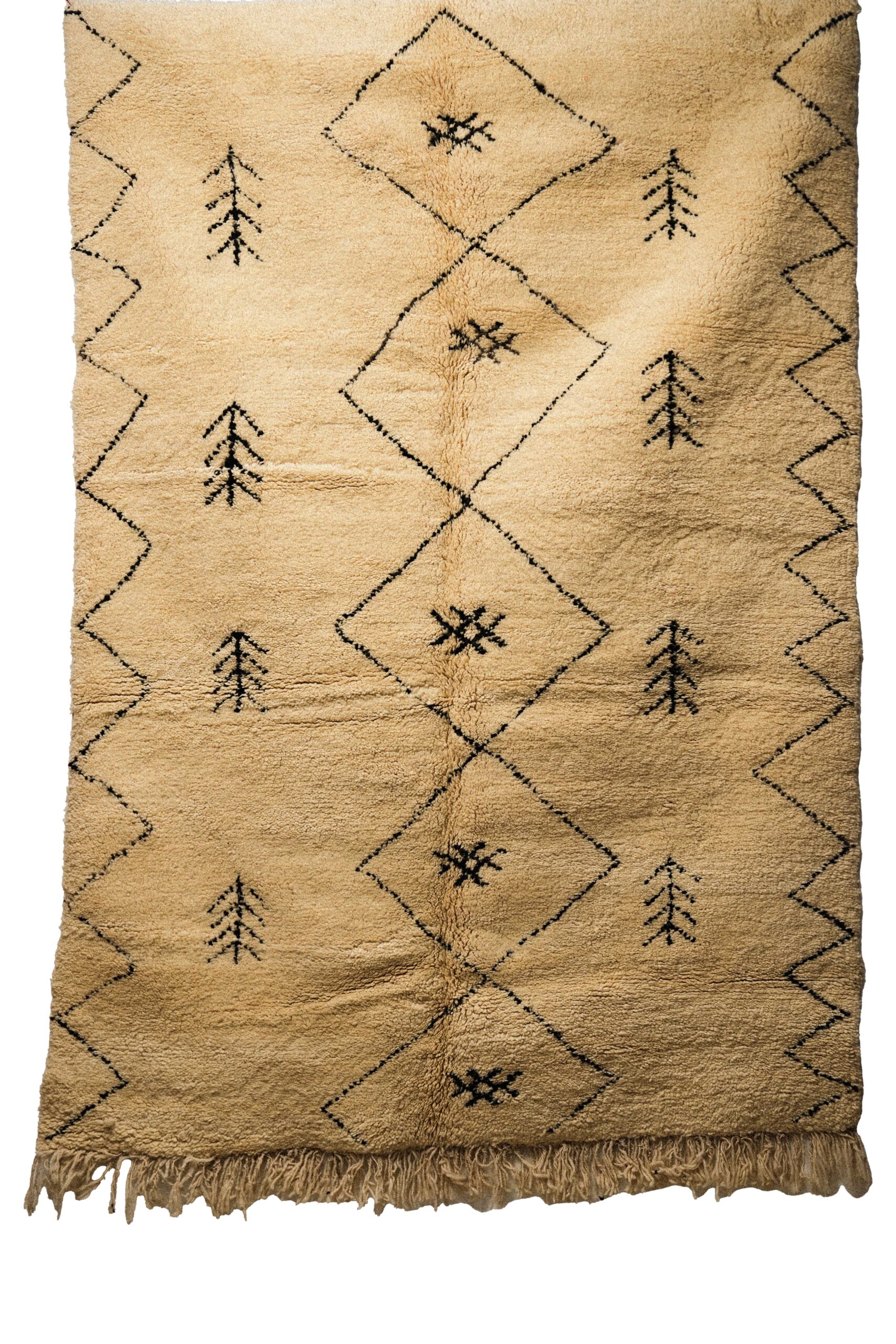 Classic Cream & Black Geometric Berber Rug – Hand-Knotted Wool Shag