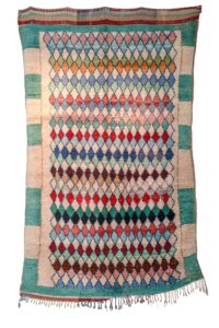 Large Colorful Harlequin Berber Rug – Vibrant Diamond Lattice with Teal Border